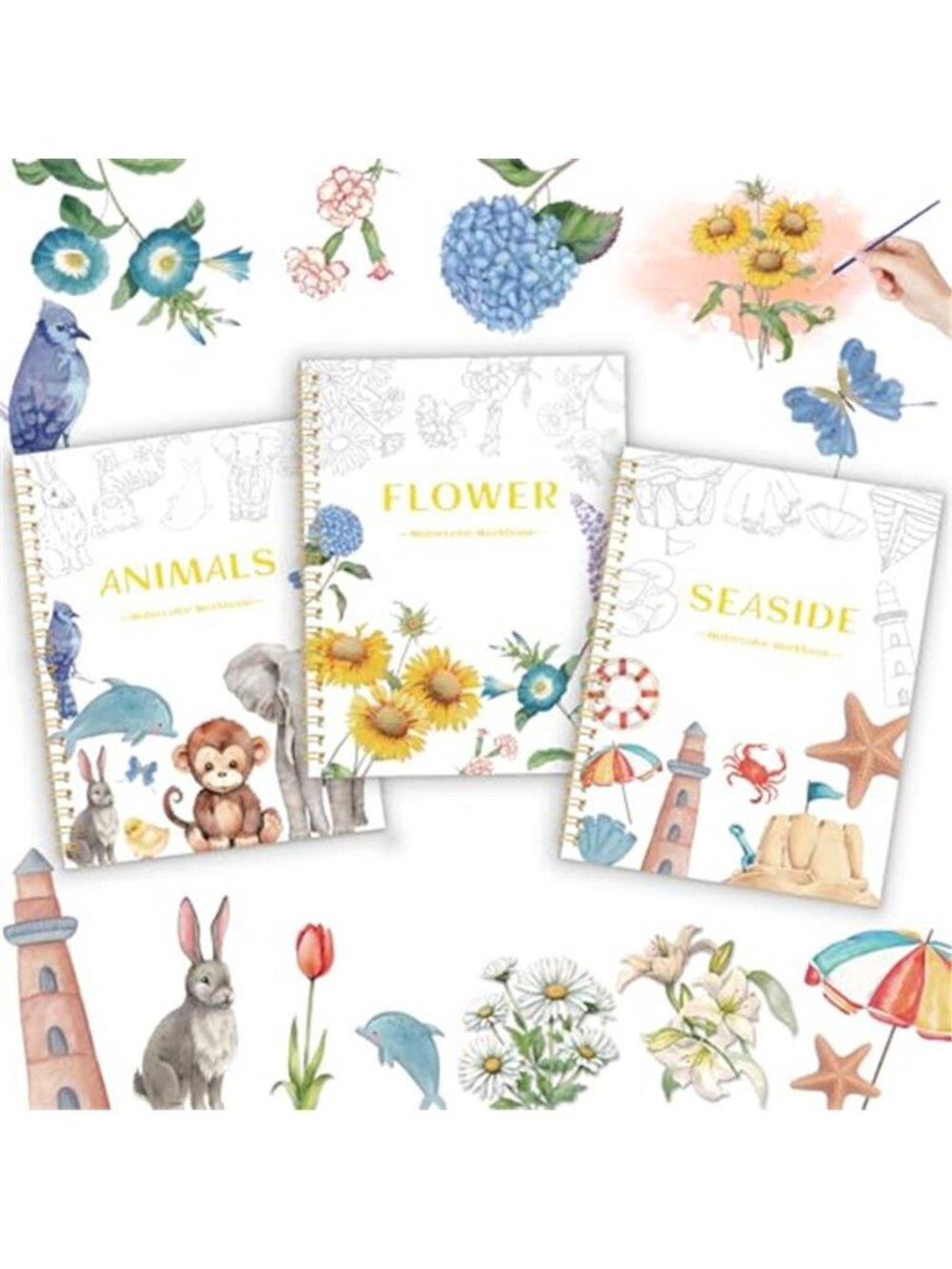 3Pcs Watercolor Workbook - Coloring Book for Beginner, Coloring Books for